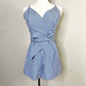 Finders Keepers Blow Your Mind Playsuit Blue White StripedTie Front Romper S NEW